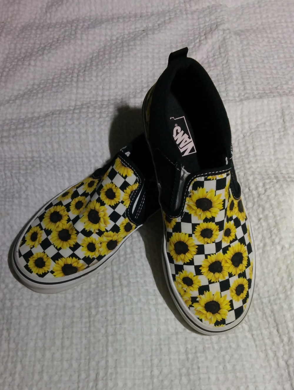 Vans Kids Slip-On Sunflower Checkerboard Sneakers - Yellow/Black/White